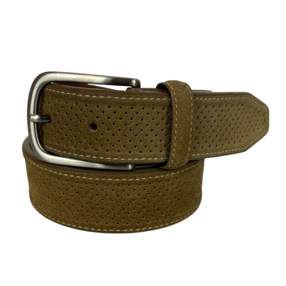 Johnston & Murphy Mens Perforated Tan Suede Belt Size 42 Adjustable Durable - Picture 1 of 5